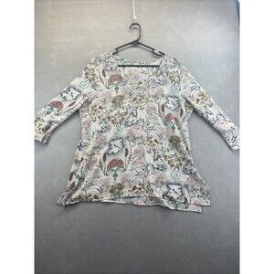 Princess Cruise Lines Tunic Top LARGE Floral Rhinestone V Neck 3/4 Sleeve Tree